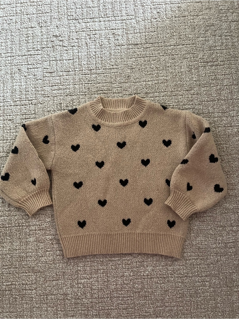 Black Heart Pattern Tan Women's Sweater